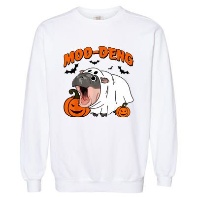 Funny Moo Deng Halloween Boo Ghost Costume Moodeng Lover Garment-Dyed Sweatshirt