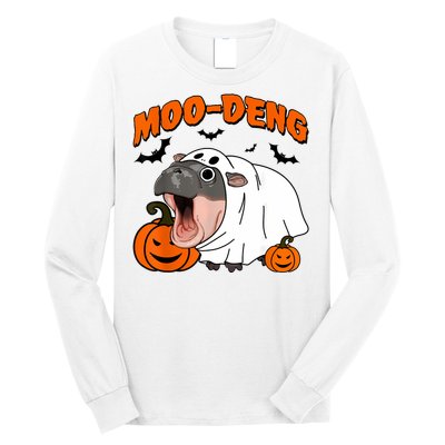 Funny Moo Deng Halloween Boo Ghost Costume Moodeng Lover Long Sleeve Shirt