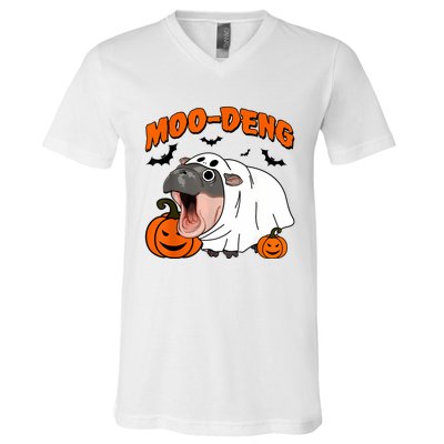 Funny Moo Deng Halloween Boo Ghost Costume Moodeng Lover V-Neck T-Shirt