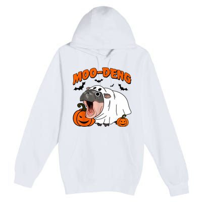 Funny Moo Deng Halloween Boo Ghost Costume Moodeng Lover Premium Pullover Hoodie