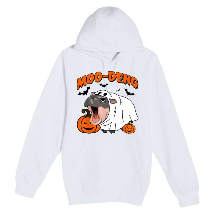 Funny Moo Deng Halloween Boo Ghost Costume Moodeng Lover Premium Pullover Hoodie