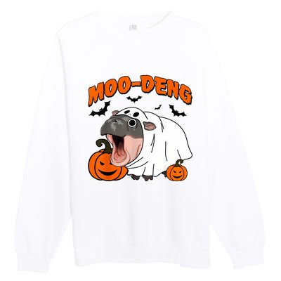 Funny Moo Deng Halloween Boo Ghost Costume Moodeng Lover Premium Crewneck Sweatshirt