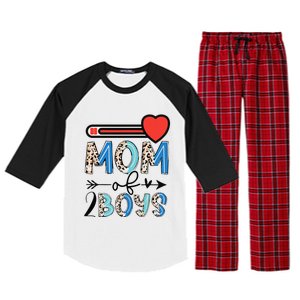 Funny Mothers Day Mom of 2Boys Leopard Wo Raglan Sleeve Pajama Set