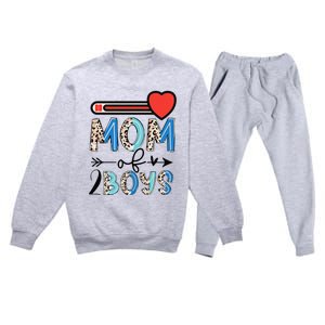 Funny Mothers Day Mom of 2Boys Leopard Wo Premium Crewneck Sweatsuit Set