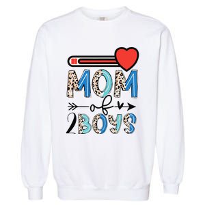 Funny Mothers Day Mom of 2Boys Leopard Wo Garment-Dyed Sweatshirt