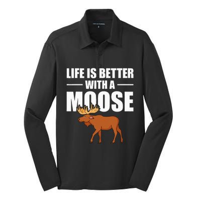 Funny Moose Design For  Mammal Animal Silk Touch Performance Long Sleeve Polo