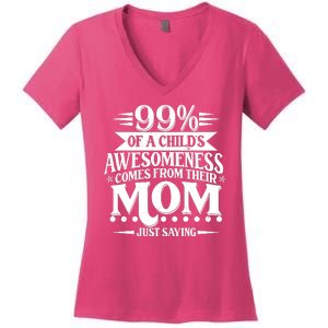 Funny Mothers Day 99 Percent Of A Childs Awesomeness Comes From Their Mom Women's V-Neck T-Shirt