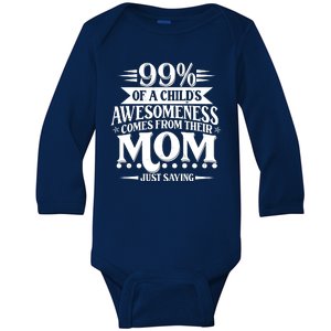 Funny Mothers Day 99 Percent Of A Childs Awesomeness Comes From Their Mom Baby Long Sleeve Bodysuit