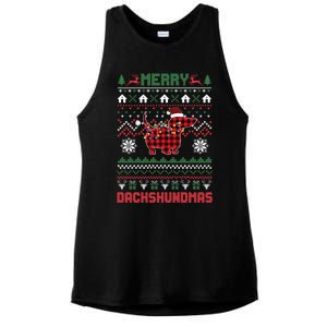 Funny Merry Dachshundmas Ugly Christmas Sweater Dachshund Meaningful Gift Ladies PosiCharge Tri-Blend Wicking Tank