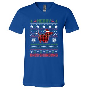 Funny Merry Dachshundmas Ugly Christmas Sweater Dachshund Meaningful Gift V-Neck T-Shirt