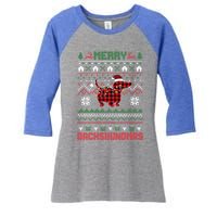 Funny Merry Dachshundmas Ugly Christmas Sweater Dachshund Meaningful Gift Women's Tri-Blend 3/4-Sleeve Raglan Shirt