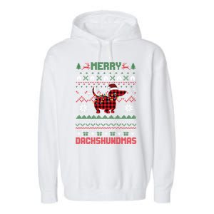 Funny Merry Dachshundmas Ugly Christmas Sweater Dachshund Meaningful Gift Garment-Dyed Fleece Hoodie