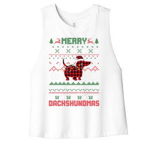 Funny Merry Dachshundmas Ugly Christmas Sweater Dachshund Meaningful Gift Women's Racerback Cropped Tank