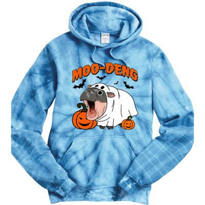 Funny Moo Deng Halloween Boo Ghost Costume Moo Deng Lover Tie Dye Hoodie