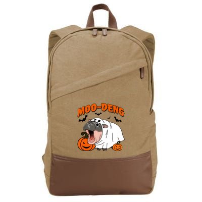 Funny Moo Deng Halloween Boo Ghost Costume Moo Deng Lover Cotton Canvas Backpack