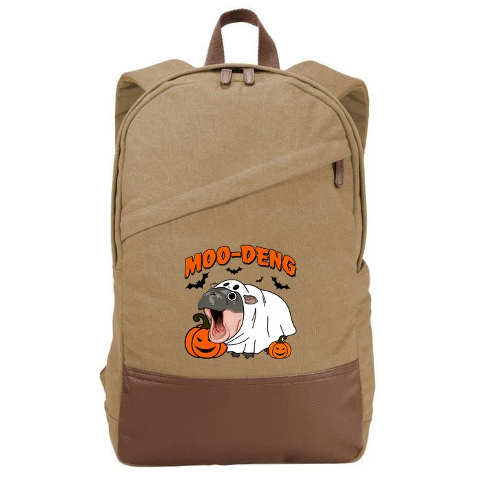 Funny Moo Deng Halloween Boo Ghost Costume Moo Deng Lover Cotton Canvas Backpack