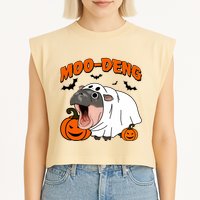 Funny Moo Deng Halloween Boo Ghost Costume Moo Deng Lover Garment-Dyed Women's Muscle Tee