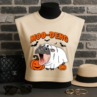 Funny Moo Deng Halloween Boo Ghost Costume Moo Deng Lover Garment-Dyed Women's Muscle Tee