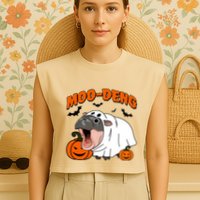 Funny Moo Deng Halloween Boo Ghost Costume Moo Deng Lover Garment-Dyed Women's Muscle Tee