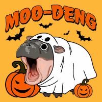 Funny Moo Deng Halloween Boo Ghost Costume Moo Deng Lover Pom Pom 12in Knit Beanie