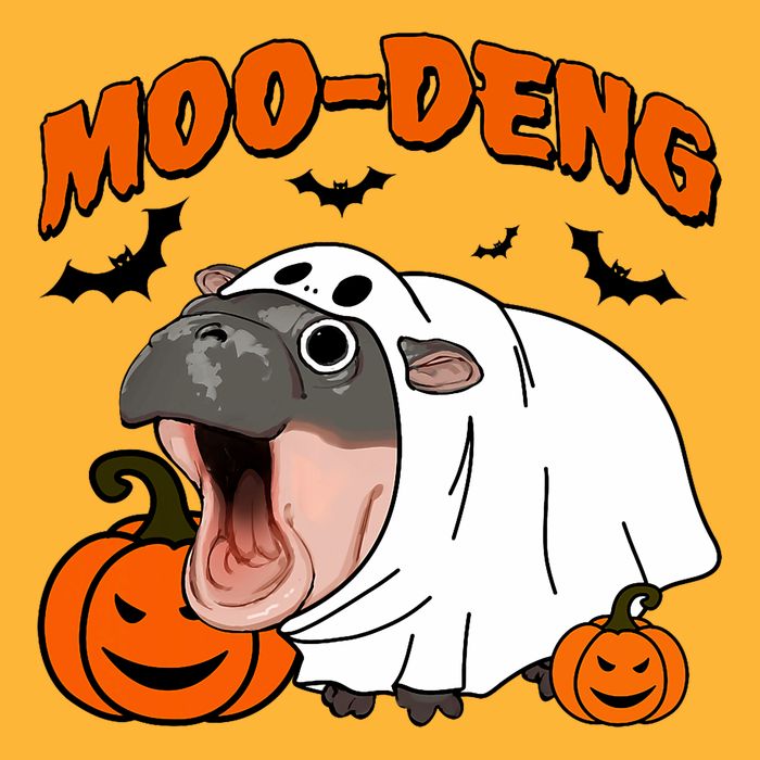 Funny Moo Deng Halloween Boo Ghost Costume Moo Deng Lover Pom Pom 12in Knit Beanie