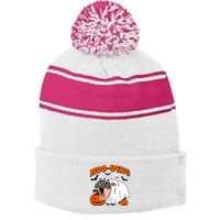 Funny Moo Deng Halloween Boo Ghost Costume Moo Deng Lover Stripe Pom Pom Beanie