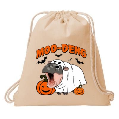 Funny Moo Deng Halloween Boo Ghost Costume Moo Deng Lover Drawstring Bag