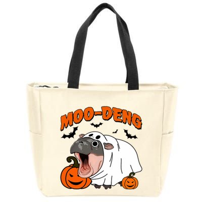 Funny Moo Deng Halloween Boo Ghost Costume Moo Deng Lover Zip Tote Bag