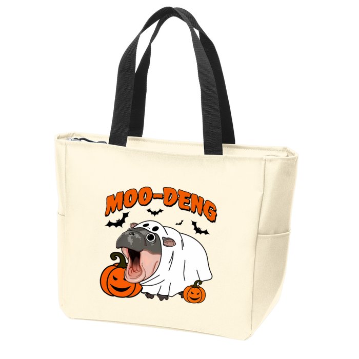 Funny Moo Deng Halloween Boo Ghost Costume Moo Deng Lover Zip Tote Bag