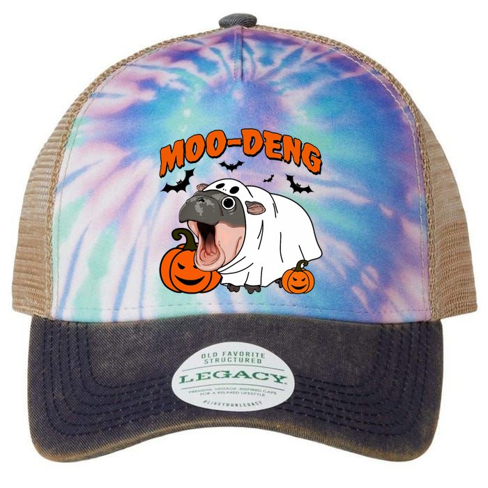 Funny Moo Deng Halloween Boo Ghost Costume Moo Deng Lover Legacy Tie Dye Trucker Hat