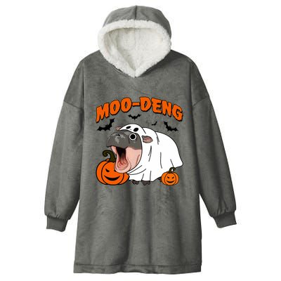 Funny Moo Deng Halloween Boo Ghost Costume Moo Deng Lover Hooded Wearable Blanket