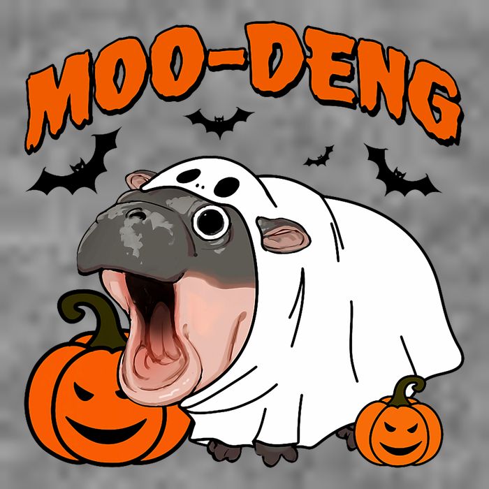 Funny Moo Deng Halloween Boo Ghost Costume Moo Deng Lover 7-Panel Snapback Hat