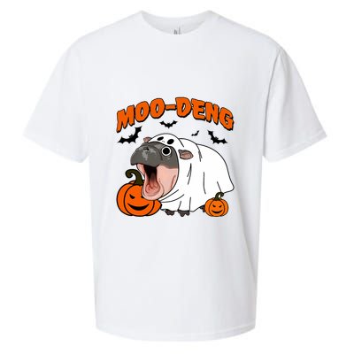 Funny Moo Deng Halloween Boo Ghost Costume Moo Deng Lover Sueded Cloud Jersey T-Shirt