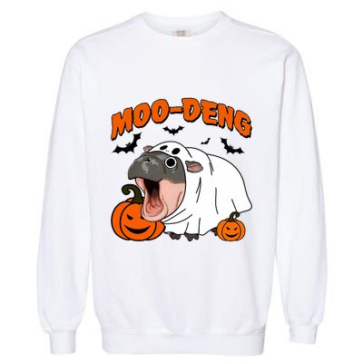 Funny Moo Deng Halloween Boo Ghost Costume Moo Deng Lover Garment-Dyed Sweatshirt
