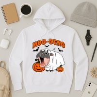 Funny Moo Deng Halloween Boo Ghost Costume Moo Deng Lover Hoodie