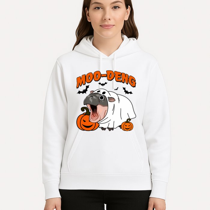 Funny Moo Deng Halloween Boo Ghost Costume Moo Deng Lover Hoodie