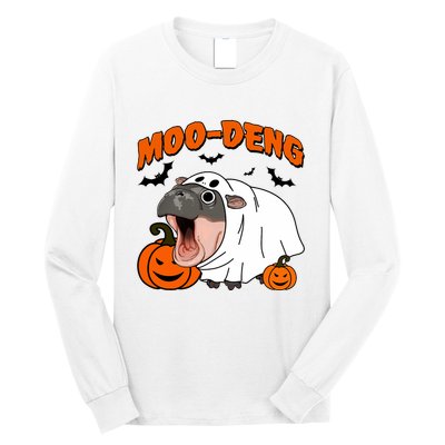 Funny Moo Deng Halloween Boo Ghost Costume Moo Deng Lover Long Sleeve Shirt