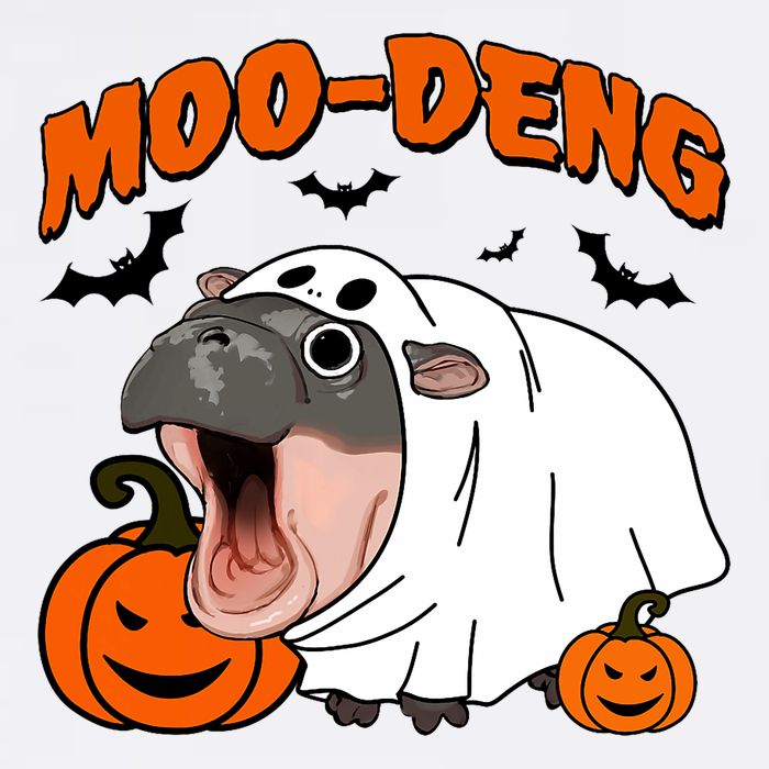 Funny Moo Deng Halloween Boo Ghost Costume Moo Deng Lover Apron