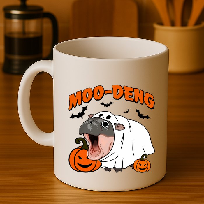 Funny Moo Deng Halloween Boo Ghost Costume Moo Deng Lover Mug