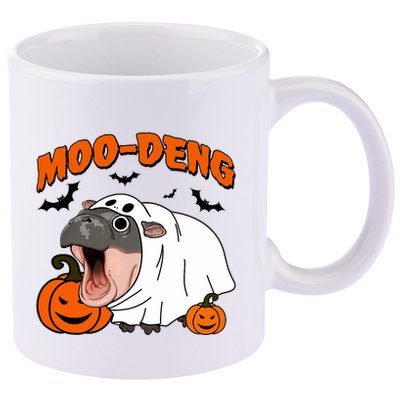 Funny Moo Deng Halloween Boo Ghost Costume Moo Deng Lover 11oz C Handle Ceramic Mug