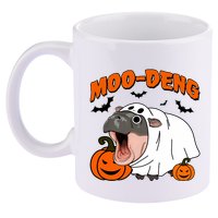 Funny Moo Deng Halloween Boo Ghost Costume Moo Deng Lover 11oz C Handle Ceramic Mug