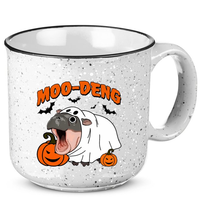 Funny Moo Deng Halloween Boo Ghost Costume Moo Deng Lover 15oz Campfire Ceramic Mug