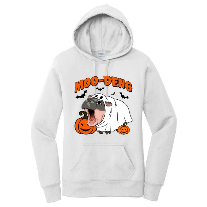 Funny Moo Deng Halloween Boo Ghost Costume Moo Deng Lover Women's Pullover Hoodie
