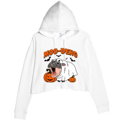 Funny Moo Deng Halloween Boo Ghost Costume Moo Deng Lover Crop Fleece Hoodie