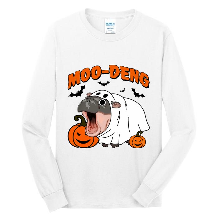 Funny Moo Deng Halloween Boo Ghost Costume Moo Deng Lover Tall Long Sleeve T-Shirt