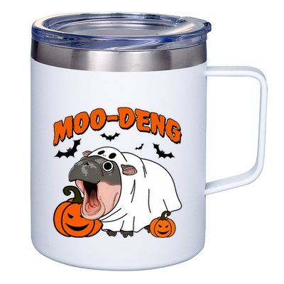 Funny Moo Deng Halloween Boo Ghost Costume Moo Deng Lover 12oz Stainless Steel Coffee Mug