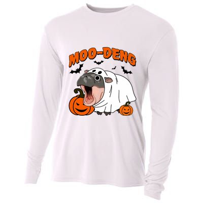Funny Moo Deng Halloween Boo Ghost Costume Moo Deng Lover Cooling Performance Long Sleeve Crew