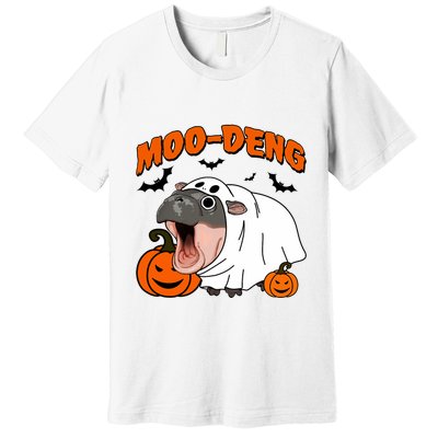 Funny Moo Deng Halloween Boo Ghost Costume Moo Deng Lover Premium T-Shirt