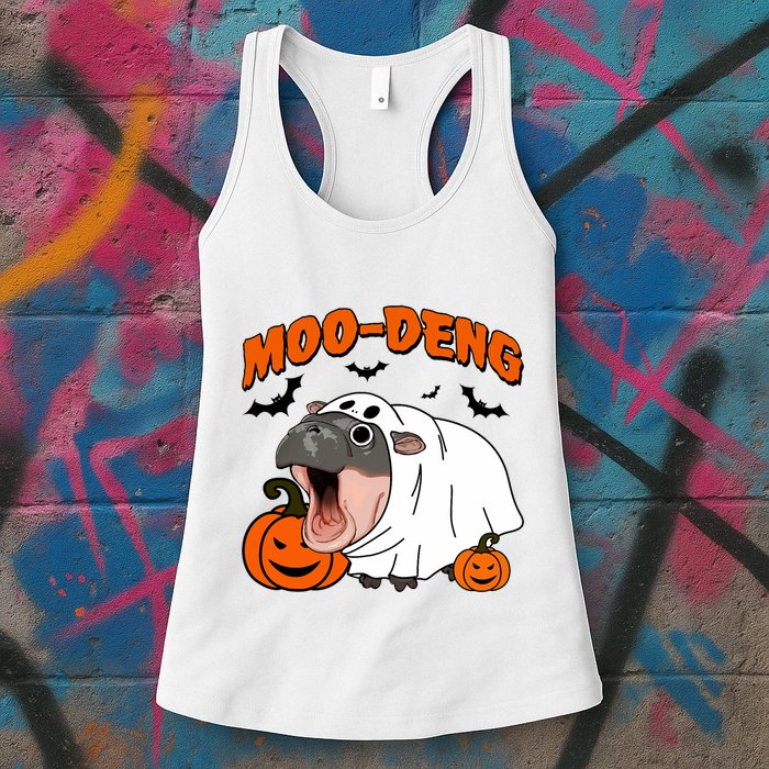 Funny Moo Deng Halloween Boo Ghost Costume Moo Deng Lover Womens Tank Top