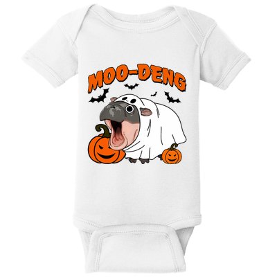 Funny Moo Deng Halloween Boo Ghost Costume Moo Deng Lover Baby Bodysuit